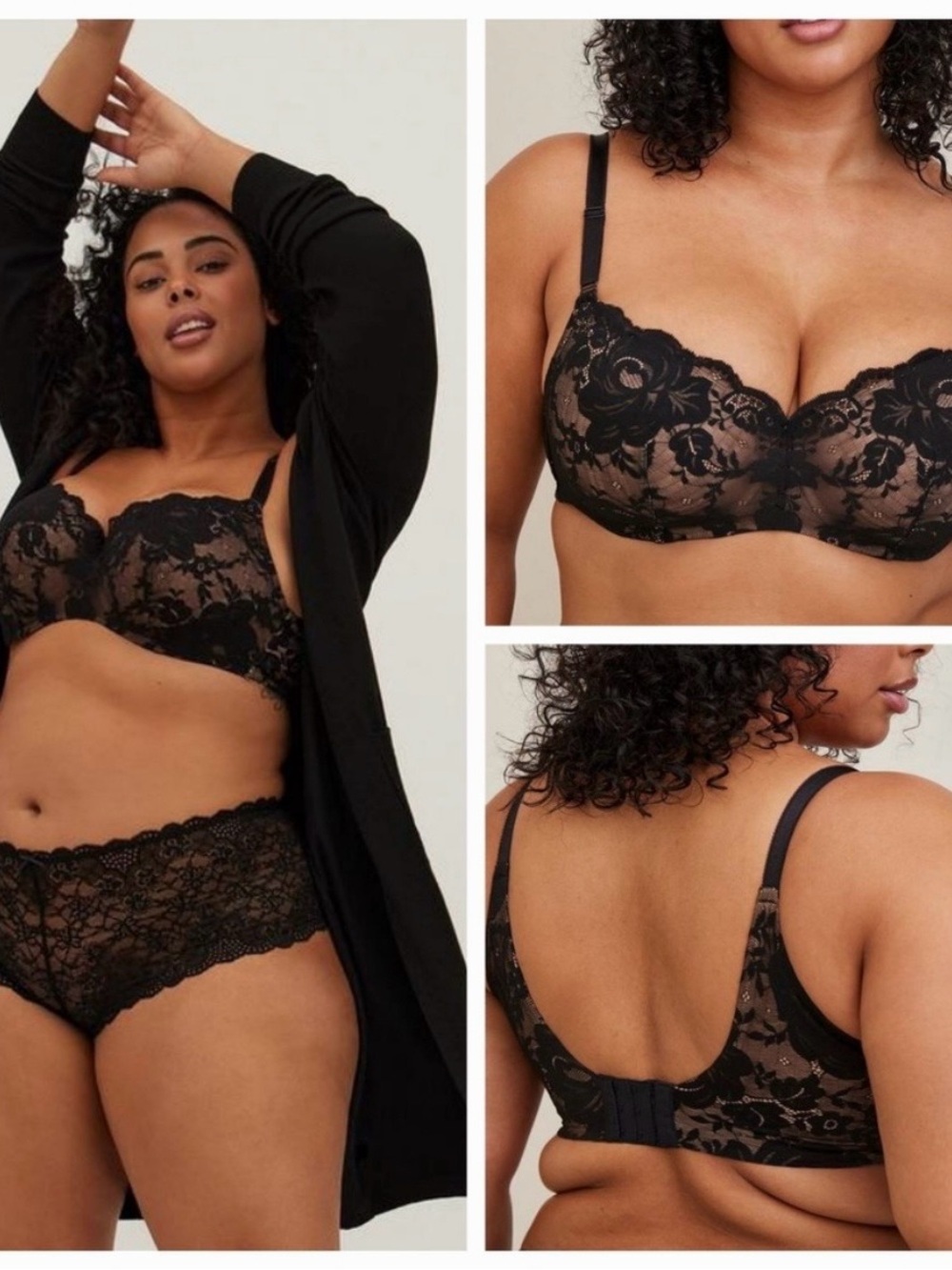 Torrid 42H Lightly Lined Lace Balconette Bra 360 Back Smoothing Black